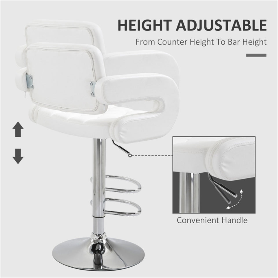 Adjustable Beige Faux Leather Bar Stool with High Back & Arms