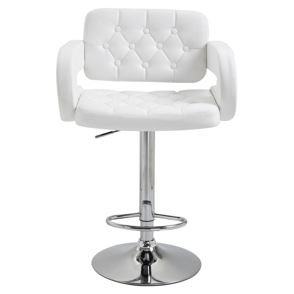 Adjustable Beige Faux Leather Bar Stool with High Back & Arms