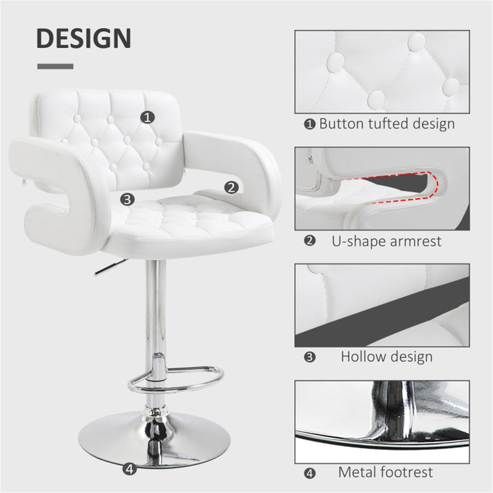 Adjustable Beige Faux Leather Bar Stool with High Back & Arms