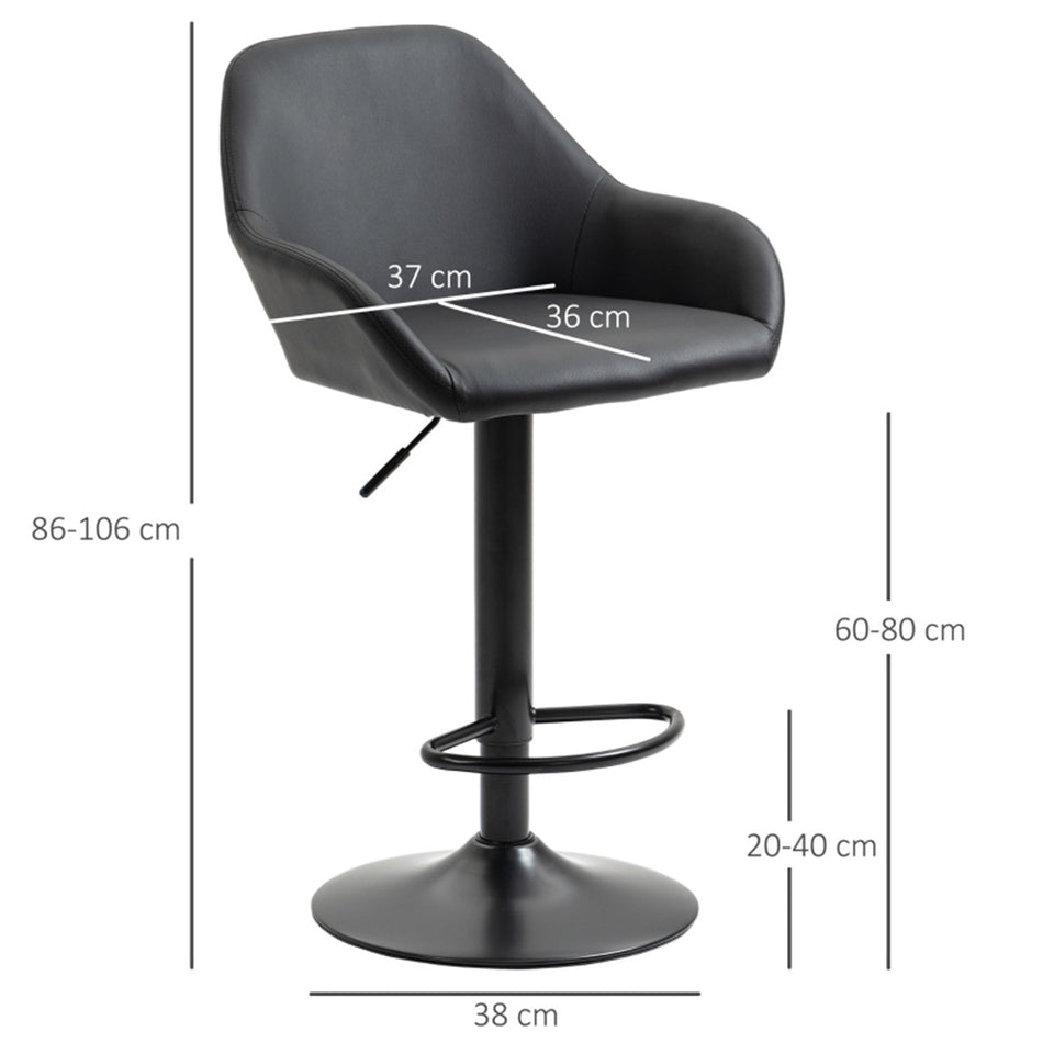 Set of 2 Adjustable Bar Stools – PU Leather, Swivel & Gas Lift Design