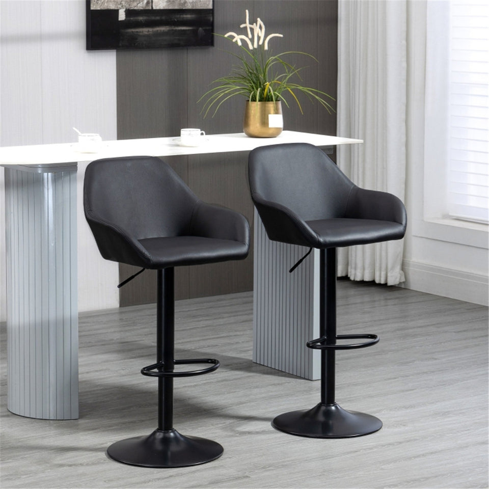 Set of 2 Adjustable Bar Stools – PU Leather, Swivel & Gas Lift Design