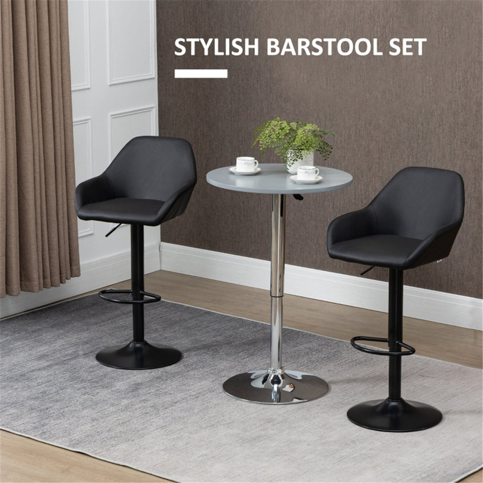 Set of 2 Adjustable Bar Stools – PU Leather, Swivel & Gas Lift Design