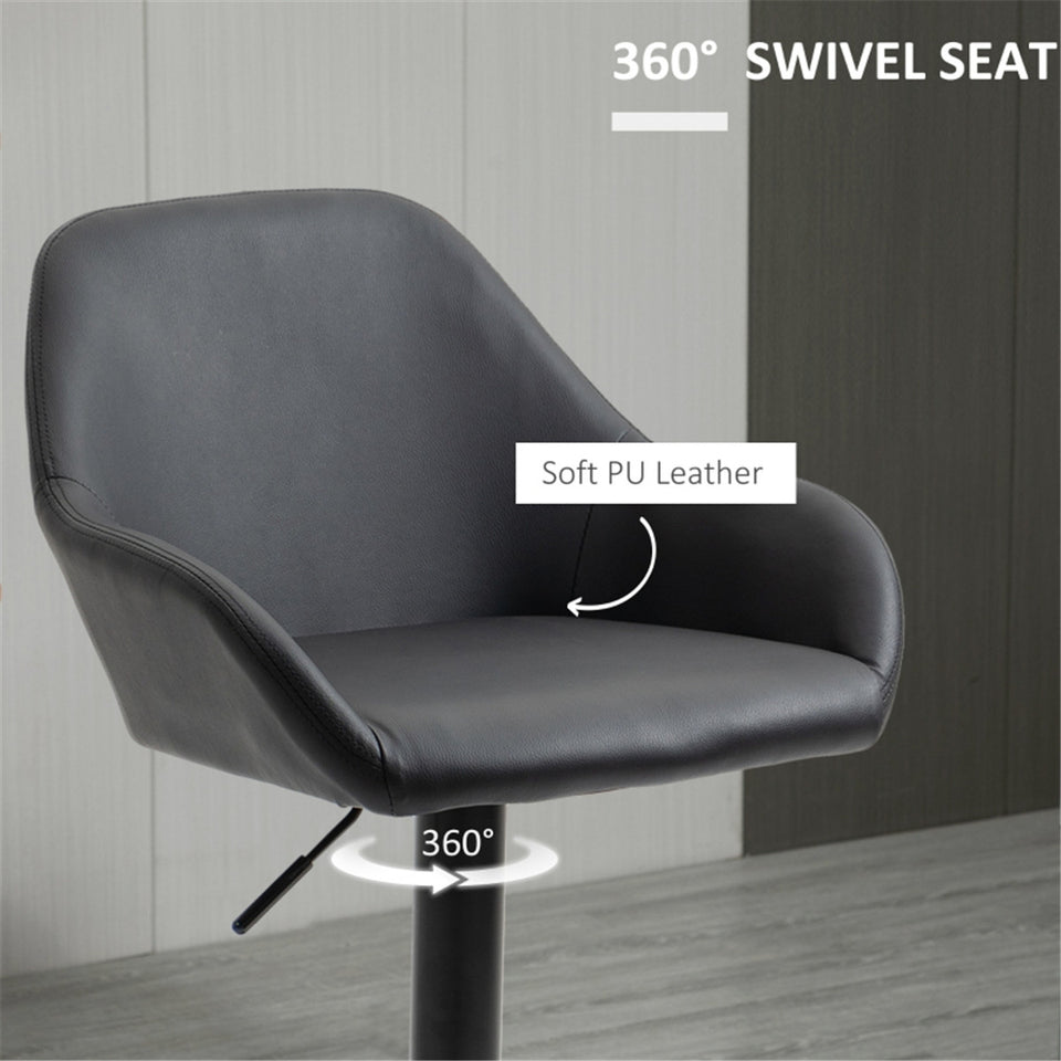 Set of 2 Adjustable Bar Stools – PU Leather, Swivel & Gas Lift Design