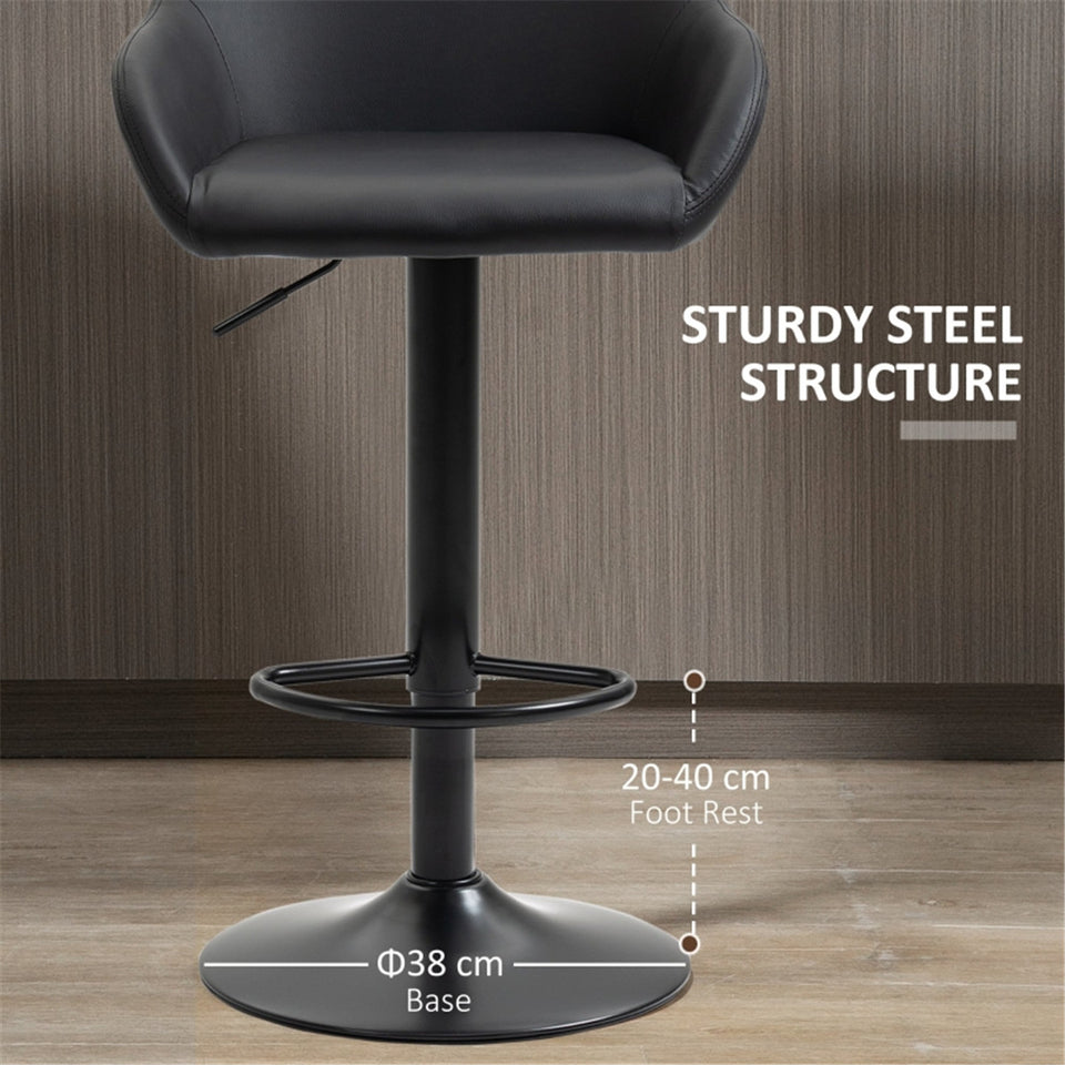 Set of 2 Adjustable Bar Stools – PU Leather, Swivel & Gas Lift Design