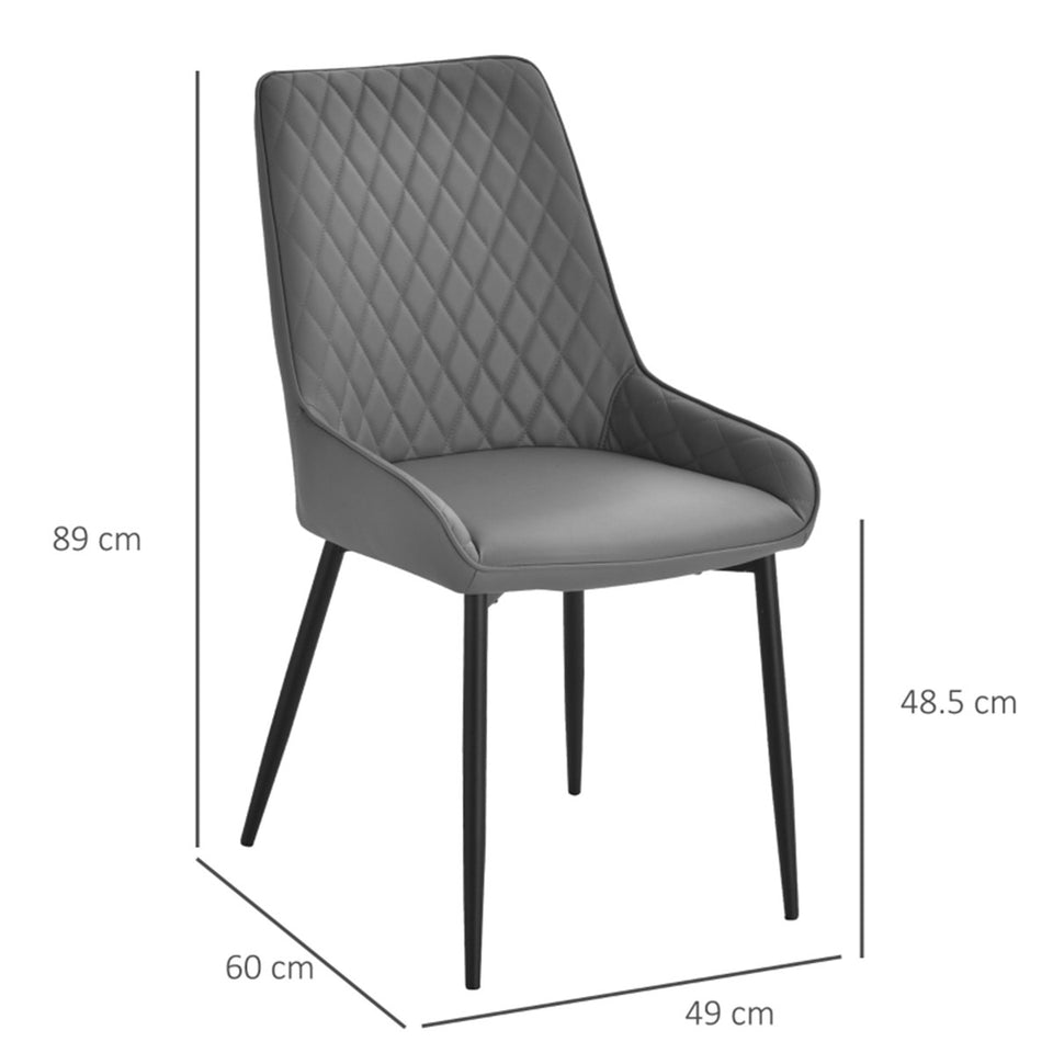 Set of 2 Grey Dining Chairs – Quilted PU Leather with Metal Legs