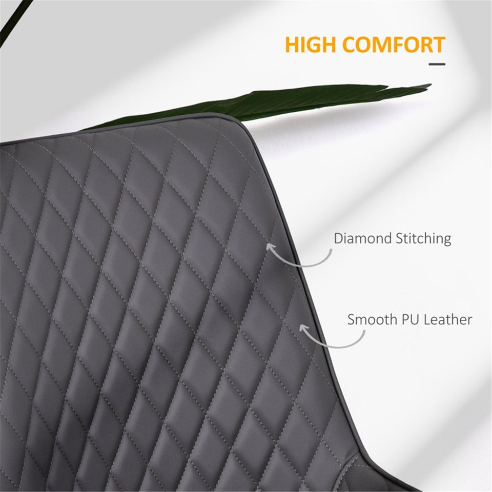 Set of 2 Grey Dining Chairs – Quilted PU Leather with Metal Legs
