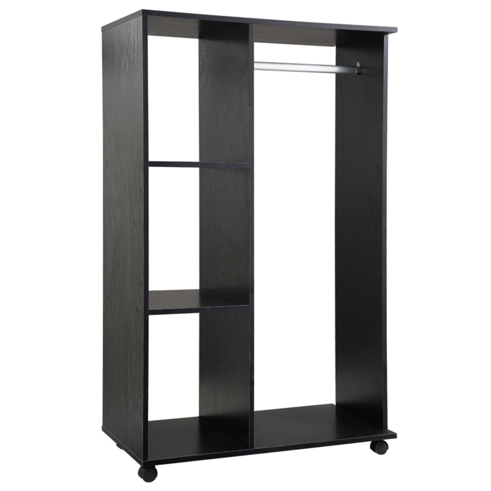 Rolling Wardrobe with Aluminium Hanging Rail and Shelves for Bedroom, Cloakroom, Guest Room