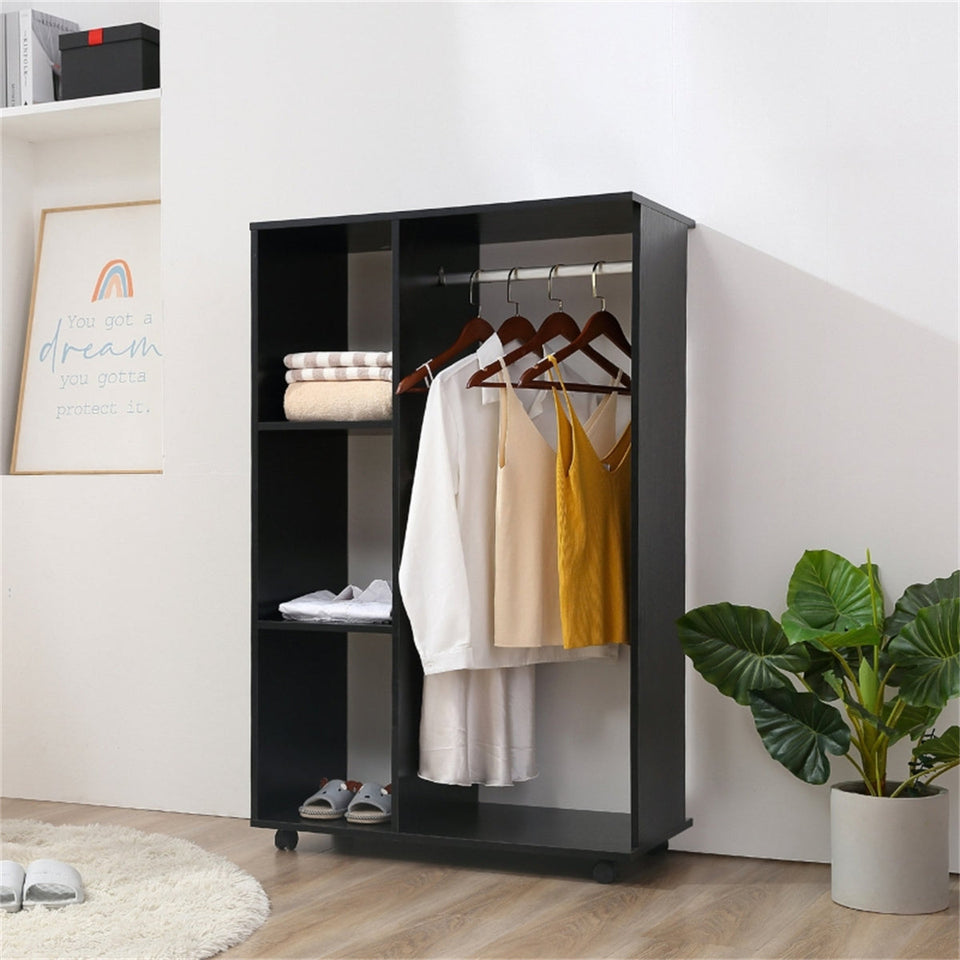 Rolling Wardrobe with Aluminium Hanging Rail and Shelves for Bedroom, Cloakroom, Guest Room