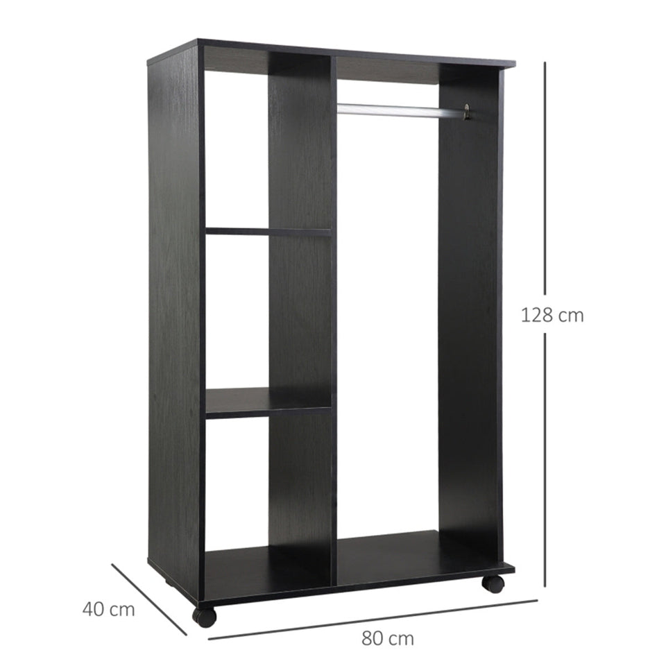 Rolling Wardrobe with Aluminium Hanging Rail and Shelves for Bedroom, Cloakroom, Guest Room