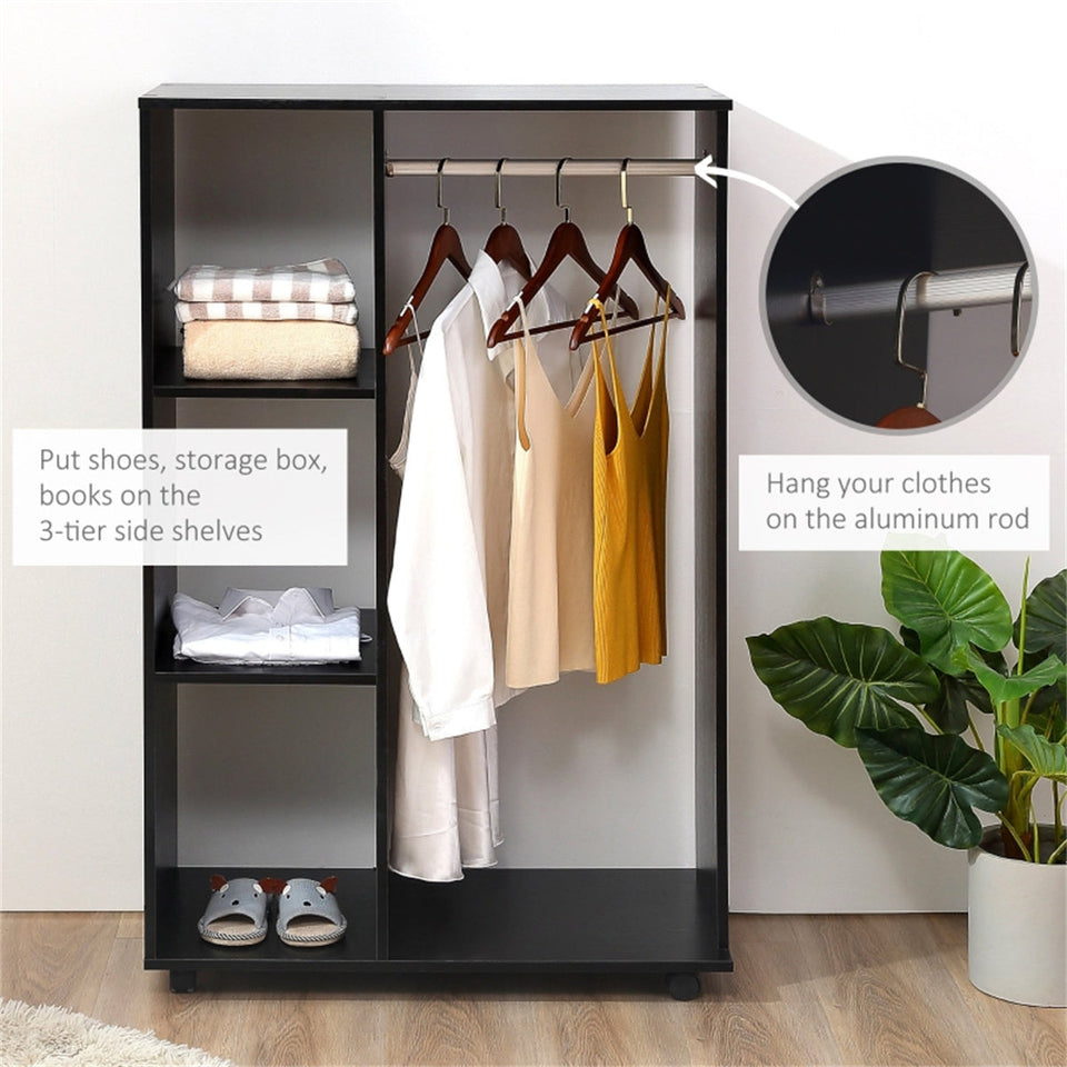 Rolling Wardrobe with Aluminium Hanging Rail and Shelves for Bedroom, Cloakroom, Guest Room