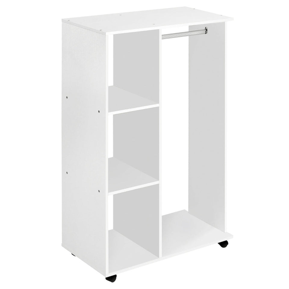 Rolling Wardrobe with Aluminium Hanging Rail and Shelves for Bedroom, Cloakroom, Guest Room
