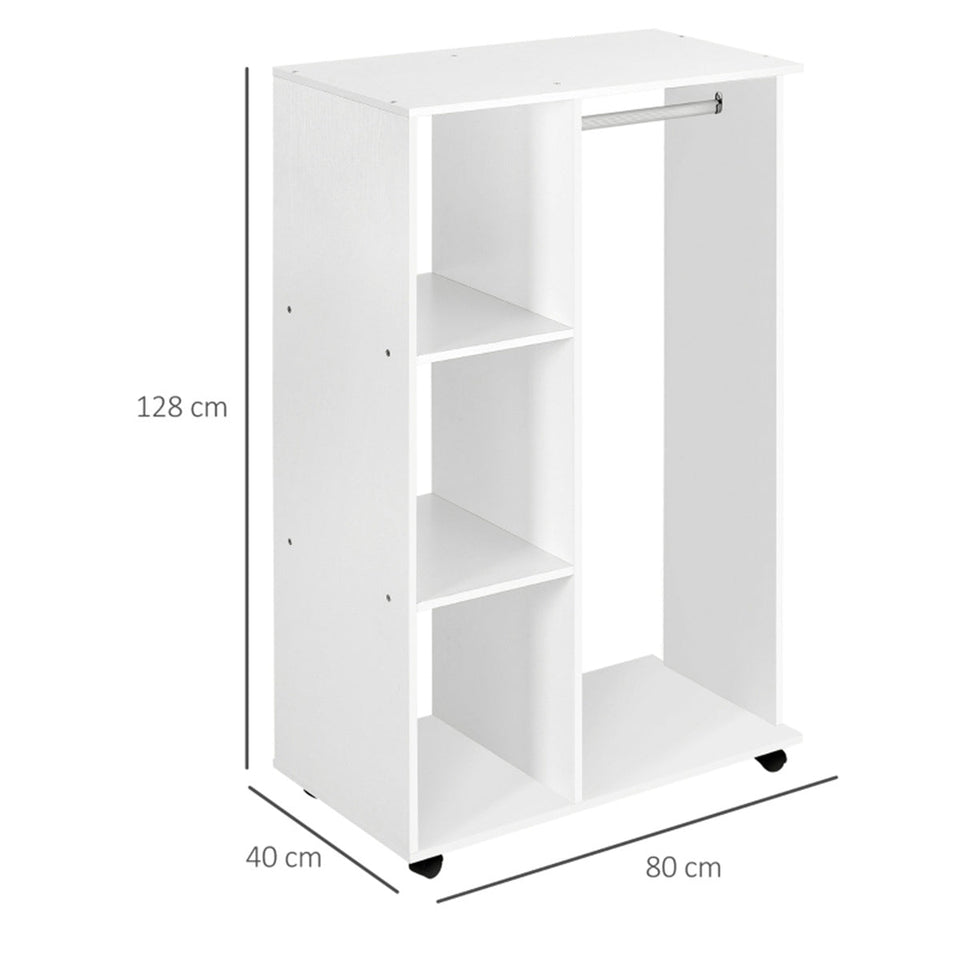 Rolling Wardrobe with Aluminium Hanging Rail and Shelves for Bedroom, Cloakroom, Guest Room