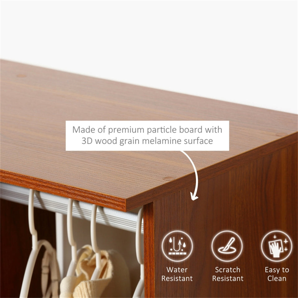 Rolling Wardrobe with Aluminium Hanging Rail and Shelves for Bedroom, Cloakroom, Guest Room