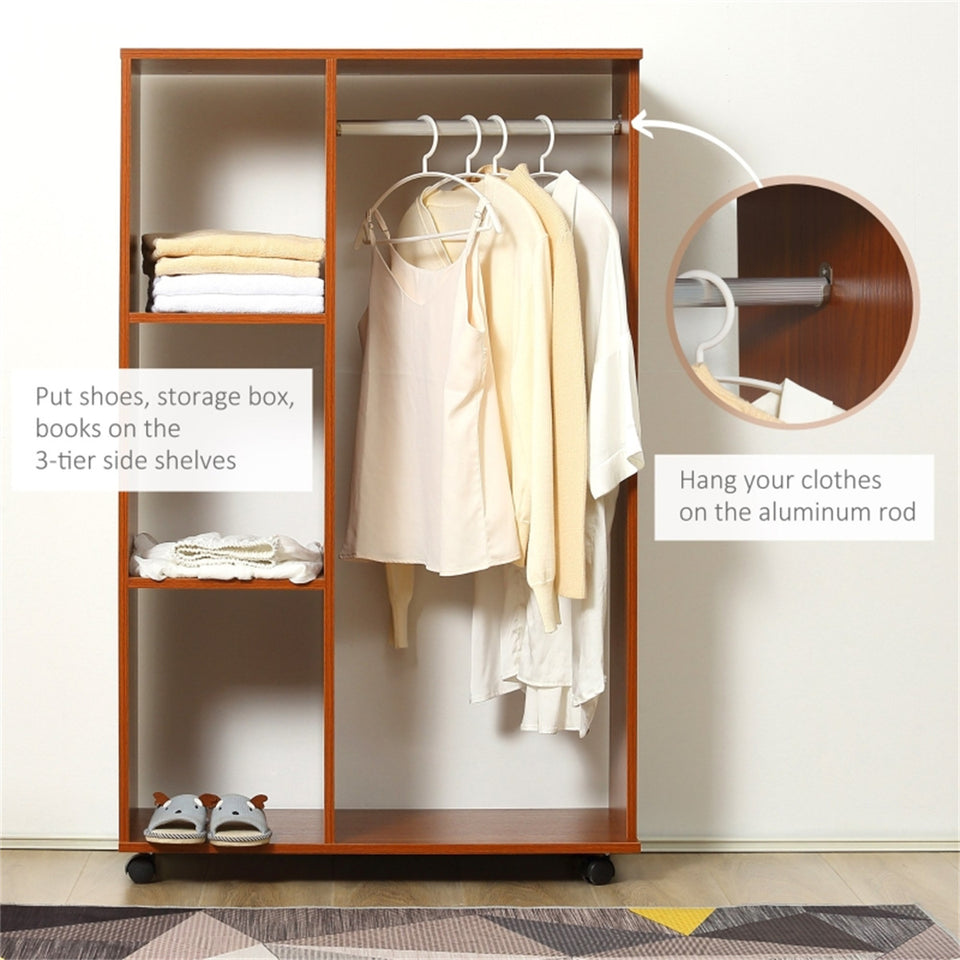 Rolling Wardrobe with Aluminium Hanging Rail and Shelves for Bedroom, Cloakroom, Guest Room