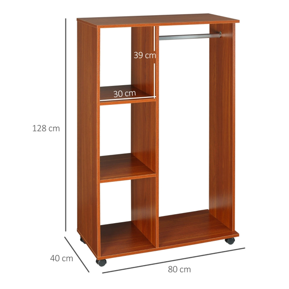 Rolling Wardrobe with Aluminium Hanging Rail and Shelves for Bedroom, Cloakroom, Guest Room