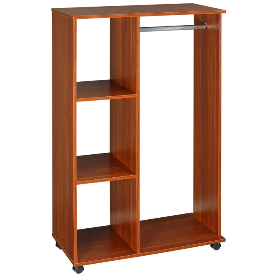 Rolling Wardrobe with Aluminium Hanging Rail and Shelves for Bedroom, Cloakroom, Guest Room