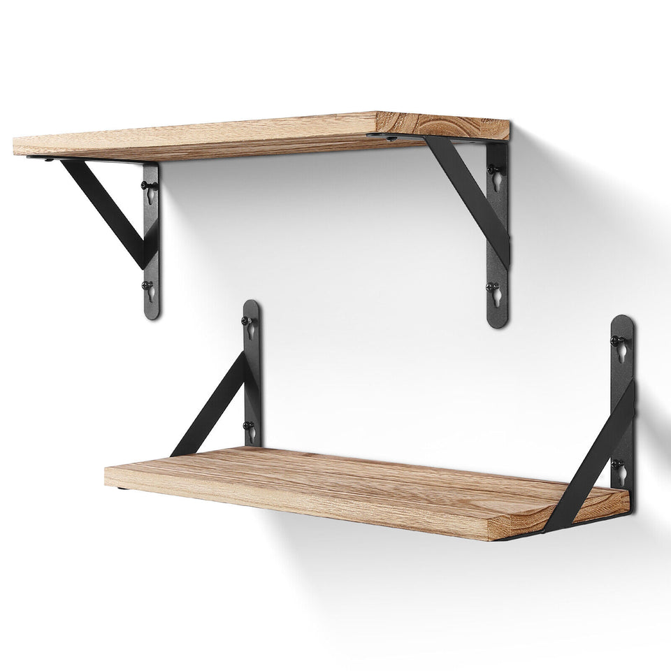 Rustic Floating Wall Shelves with Towel Holder – Wood & Metal Storage Rack