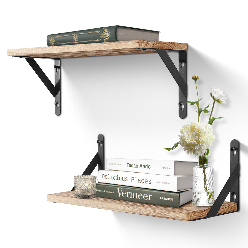 Rustic Floating Wall Shelves with Towel Holder – Wood & Metal Storage Rack