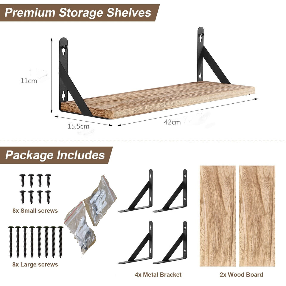 Rustic Floating Wall Shelves with Towel Holder – Wood & Metal Storage Rack