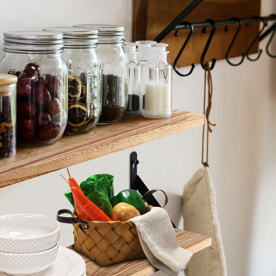 Rustic Floating Wall Shelves with Towel Holder – Wood & Metal Storage Rack