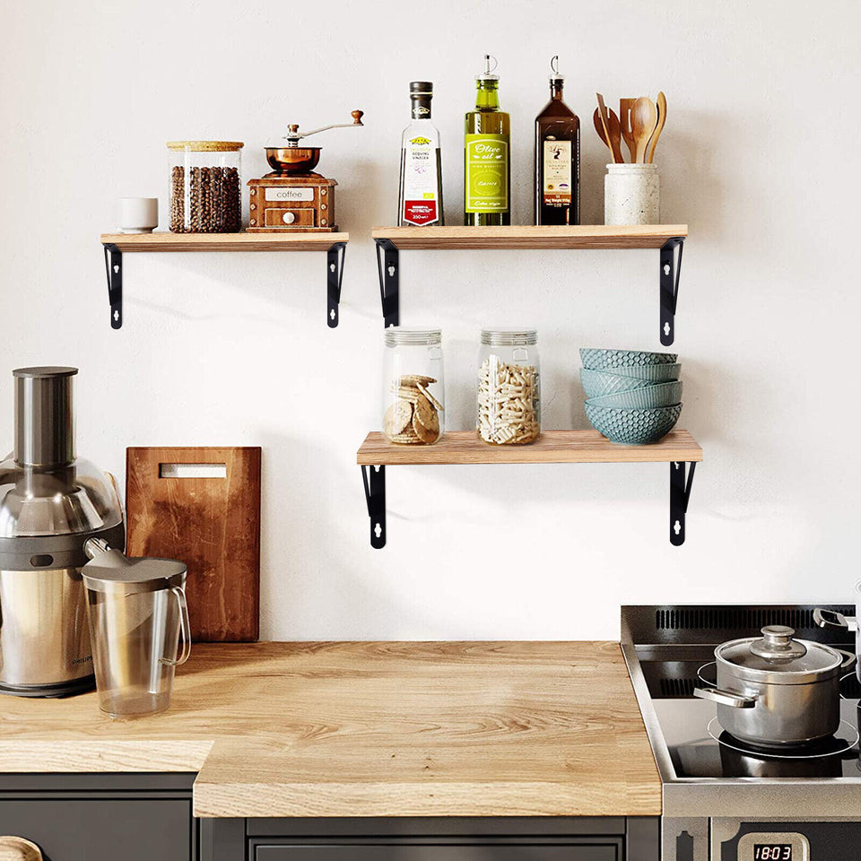 Rustic Floating Wall Shelves with Towel Holder – Wood & Metal Storage Rack