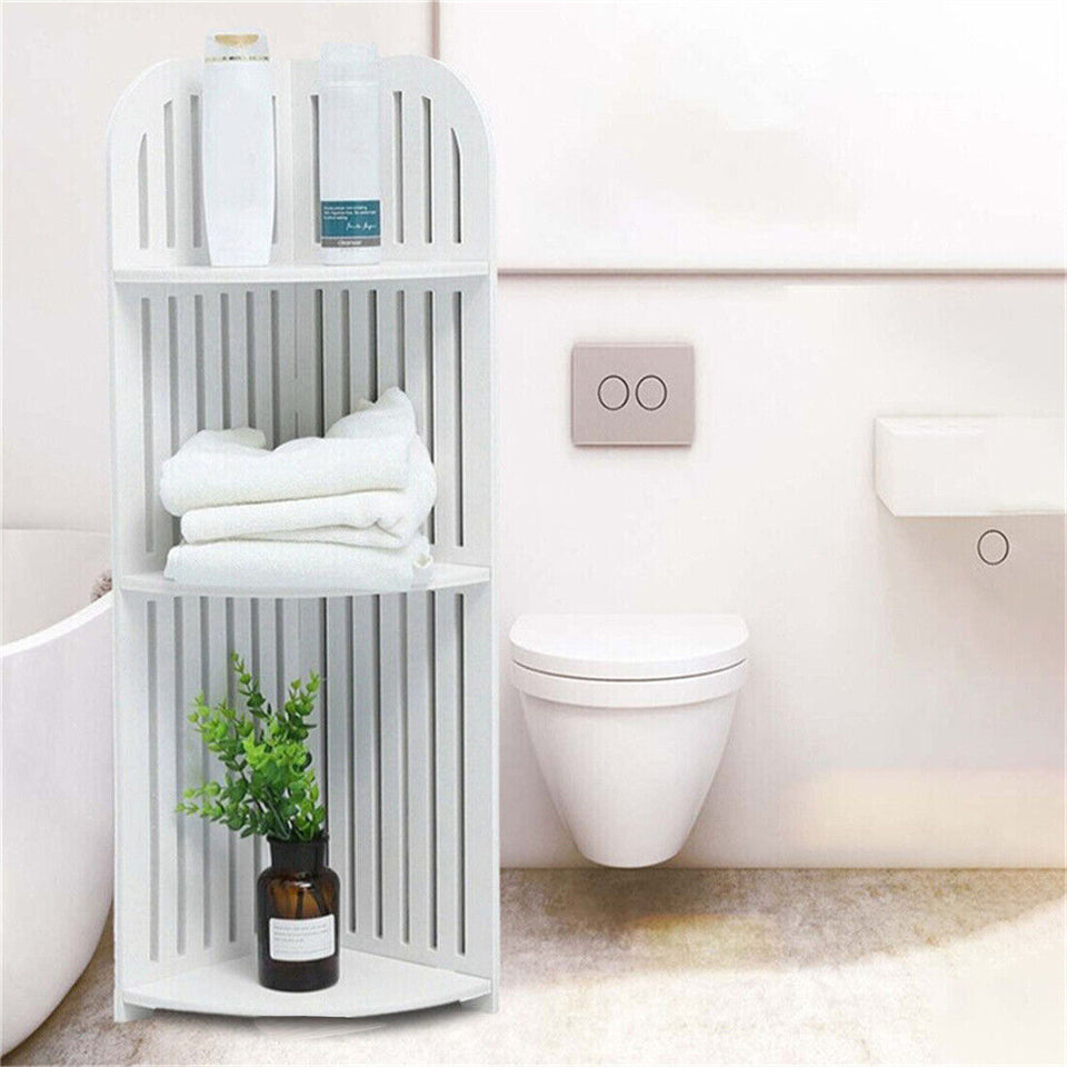 White 3-Tier Corner Shelf – Waterproof Bathroom Storage Unit