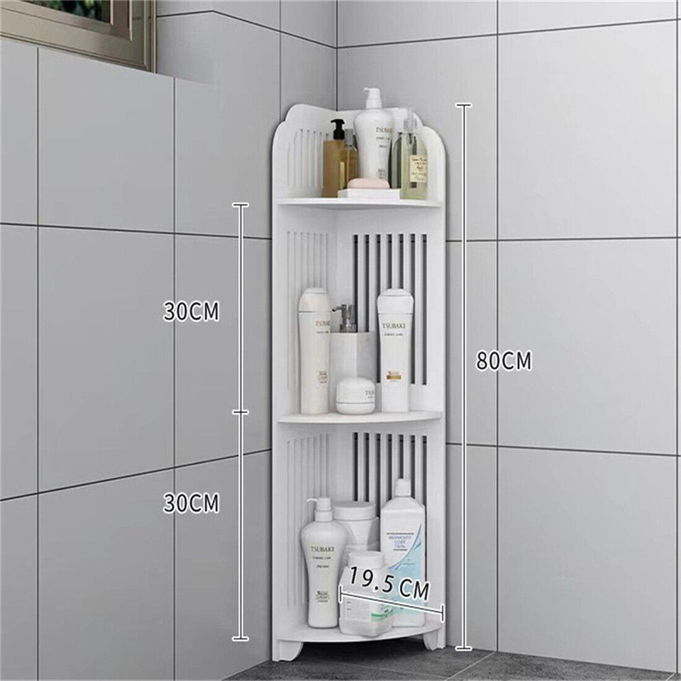 White 3-Tier Corner Shelf – Waterproof Bathroom Storage Unit
