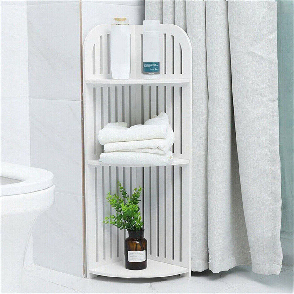 White 3-Tier Corner Shelf – Waterproof Bathroom Storage Unit