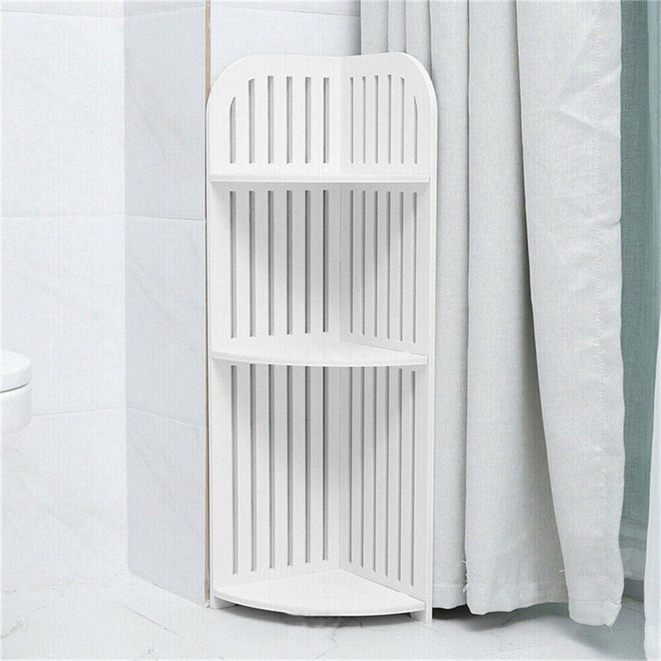 White 3-Tier Corner Shelf – Waterproof Bathroom Storage Unit