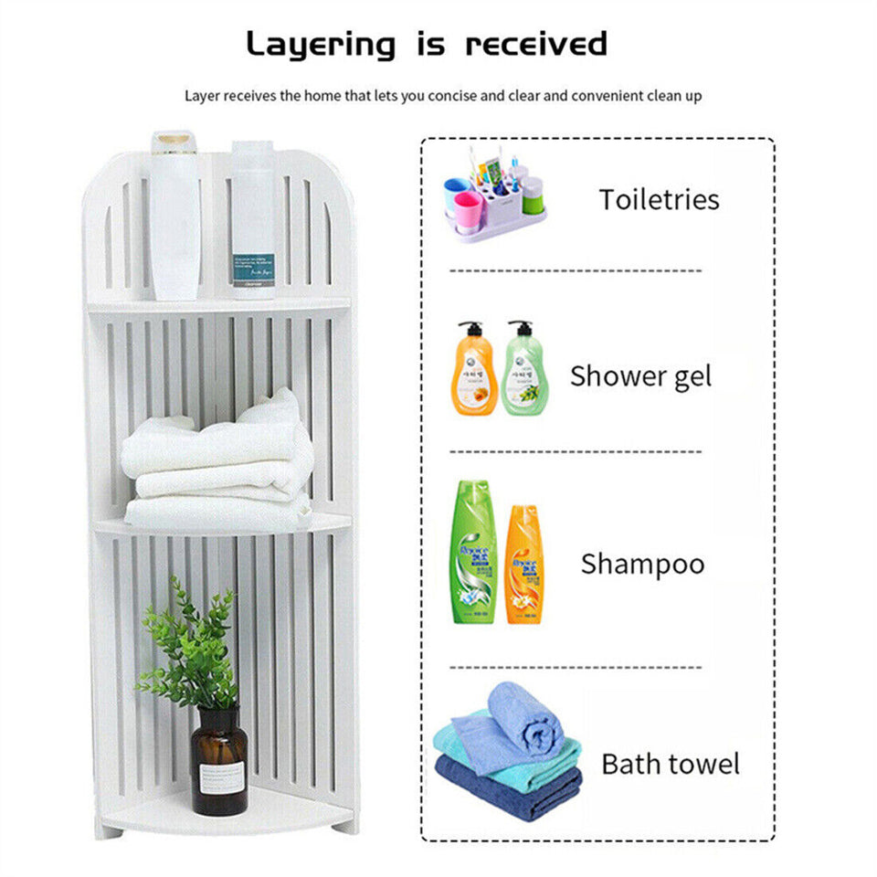 White 3-Tier Corner Shelf – Waterproof Bathroom Storage Unit