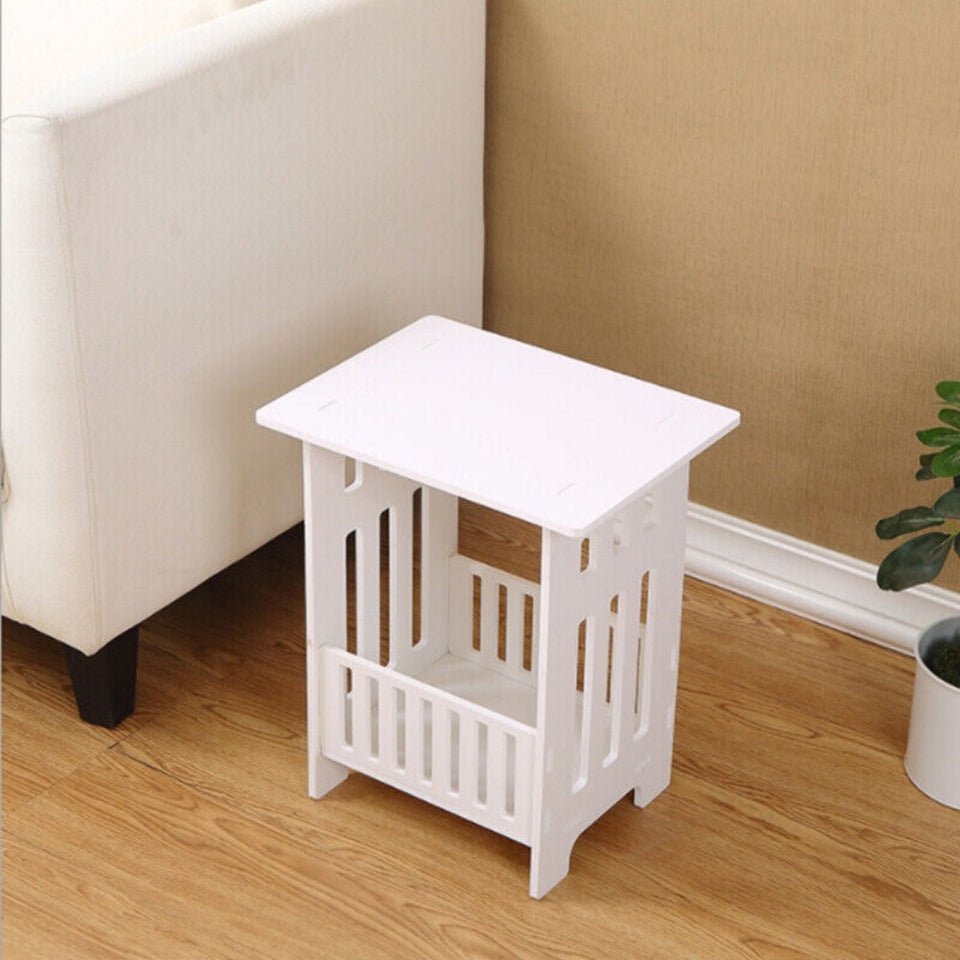 White Bedside Table Cabinet – Small PVC Storage Side Table