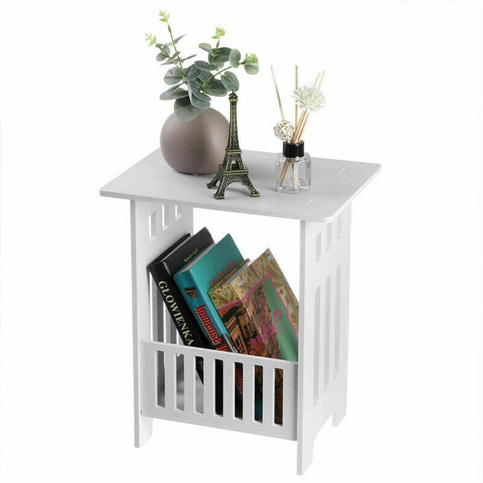 White Bedside Table Cabinet – Small PVC Storage Side Table