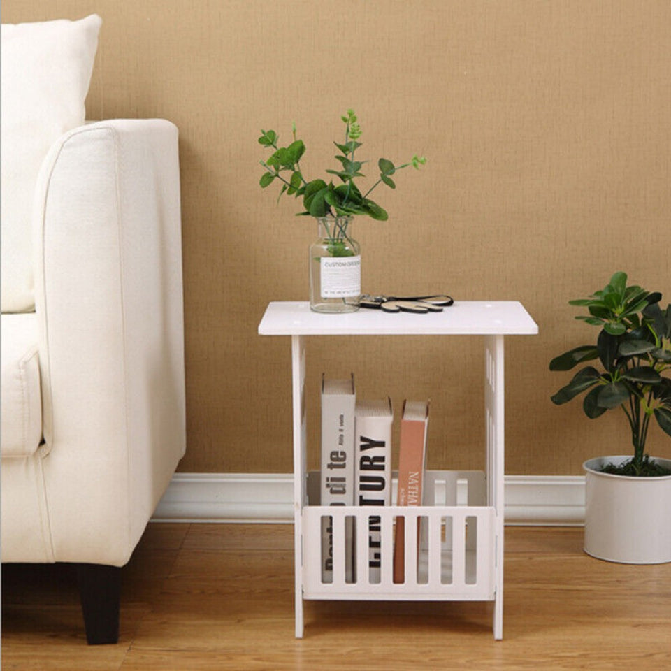 White Bedside Table Cabinet – Small PVC Storage Side Table