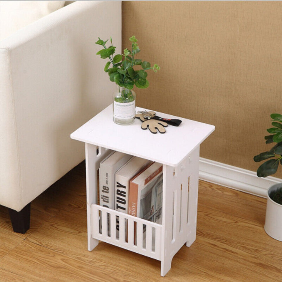 White Bedside Table Cabinet – Small PVC Storage Side Table