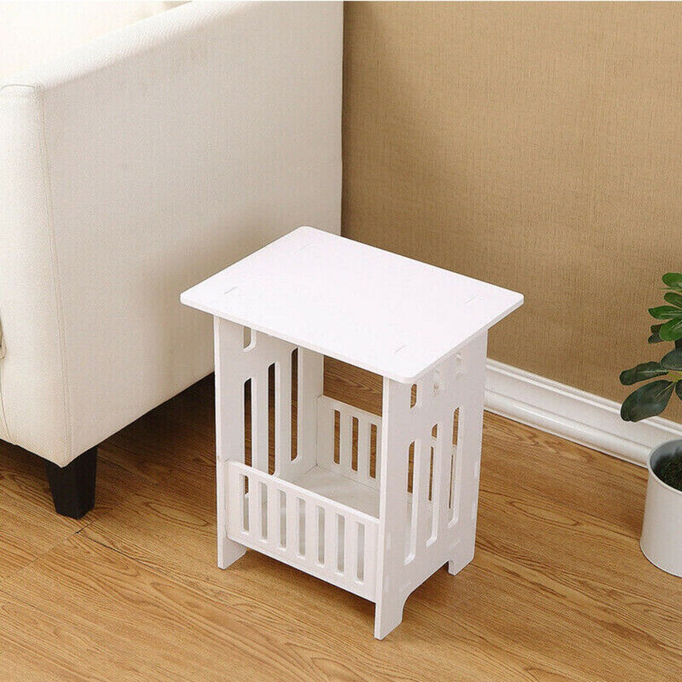 White Bedside Table Cabinet – Small PVC Storage Side Table