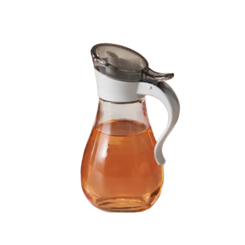 Lavish Kitchen Isle 380ml glass sauce dispenser with plastic top for oil, syrup, and condiments on a countertop.