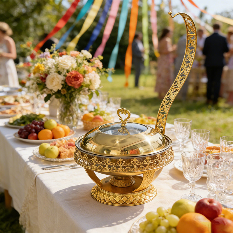 Lavish Kitchen Isle luxury 8L gold buffet chafing dish with glass lid, ideal for catering and elegant food presentation