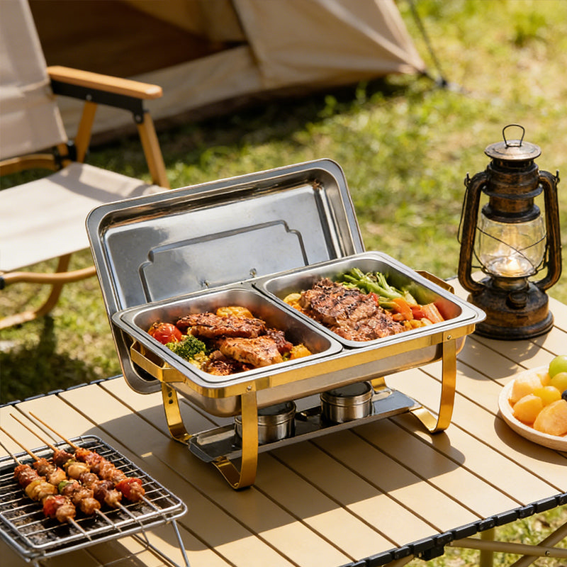 Lavish Kitchen Isle stainless steel buffet food warmer with two pans and 9.5L capacity, ideal for weddings and catering events