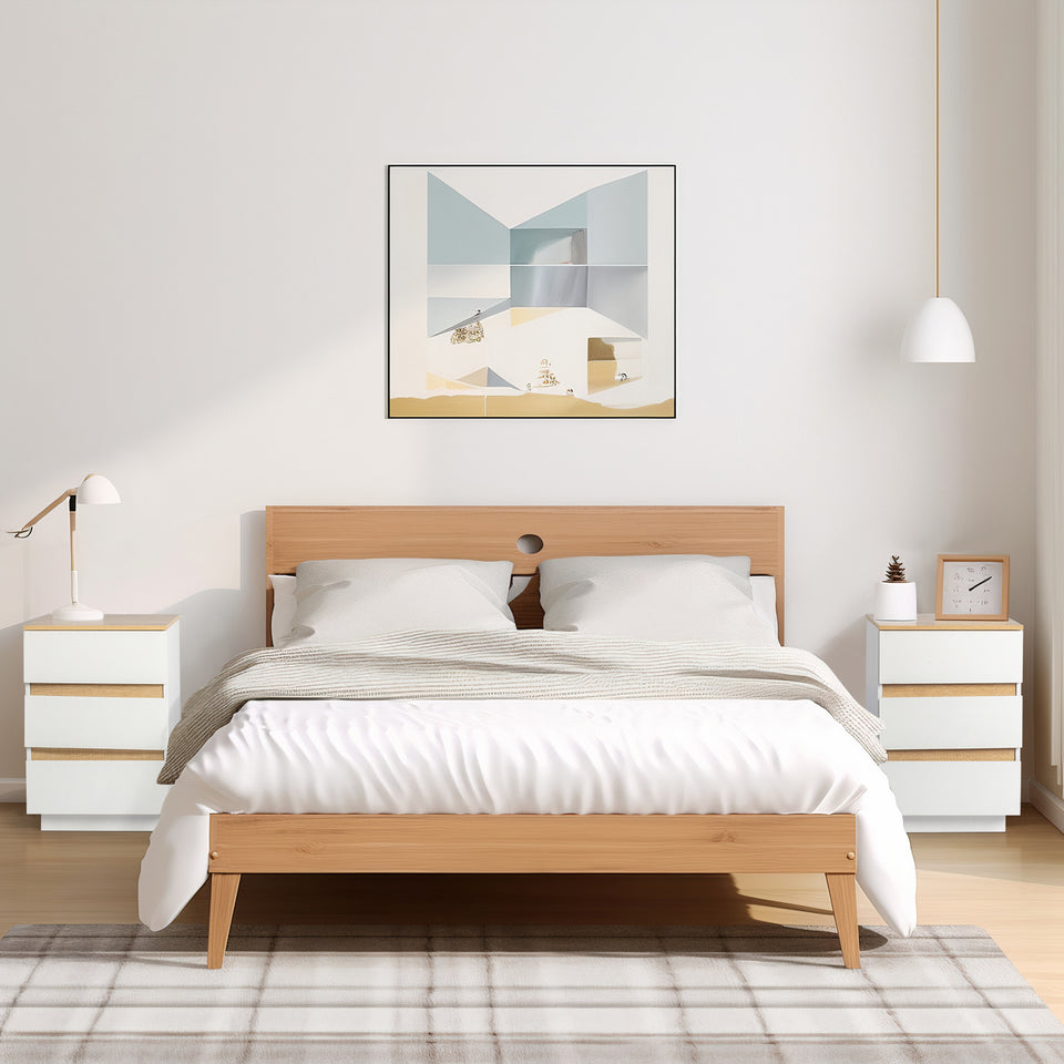 Modern 3 Drawer Bedside Table – White and Oak Effect Minimalist Storage