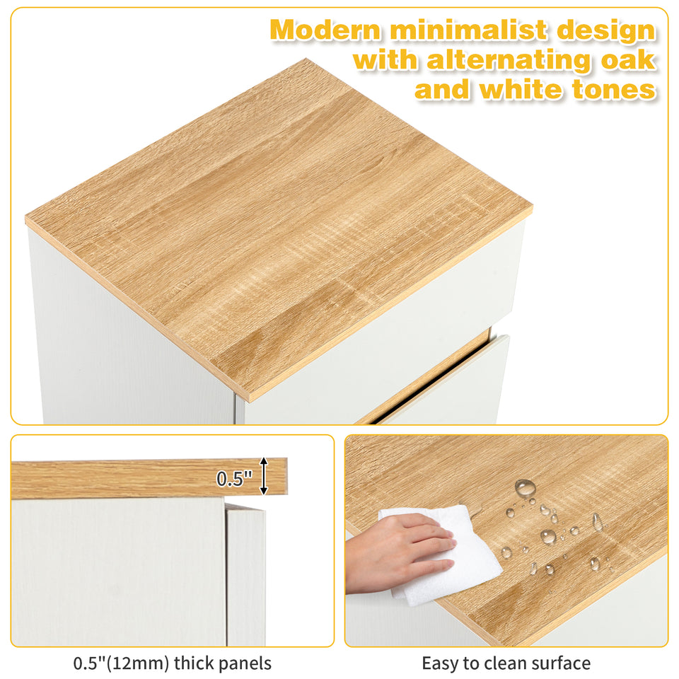 Modern 3 Drawer Bedside Table – White and Oak Effect Minimalist Storage