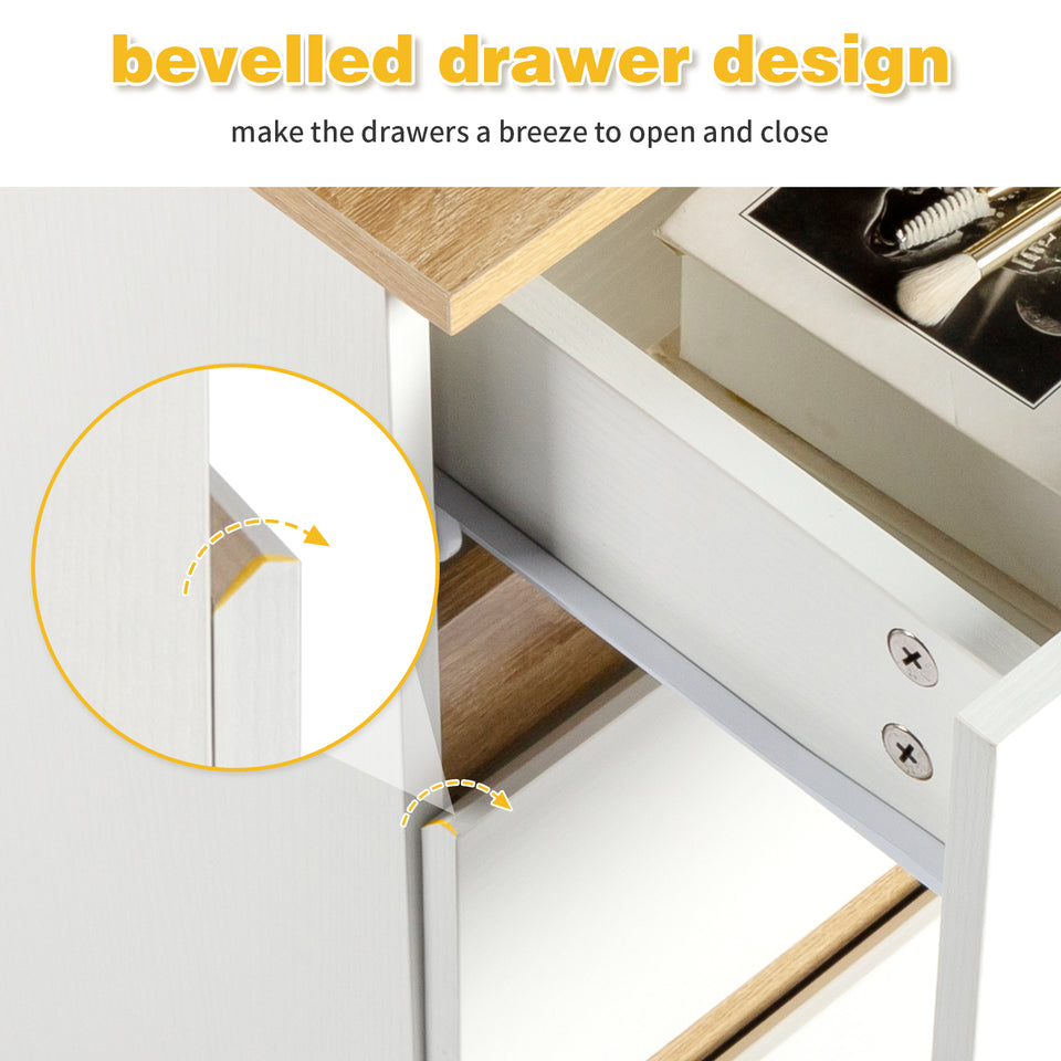 Modern 2 Drawer Bedside Table – White and Oak Effect Minimalist Design