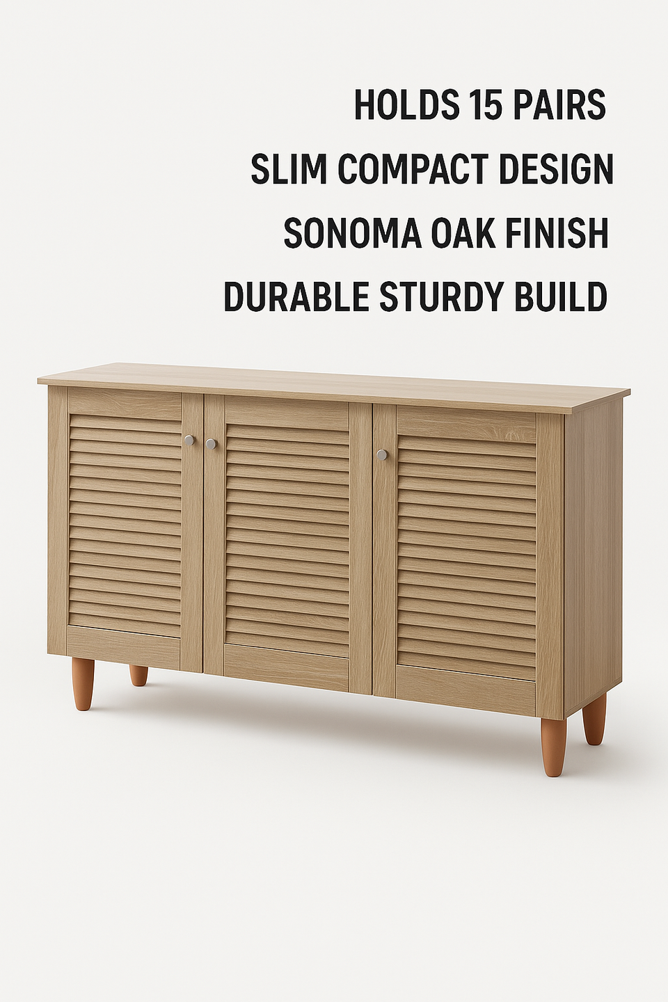 3-Door Sonoma Oak Shoe Cabinet – Storage for Up to 15 Pairs