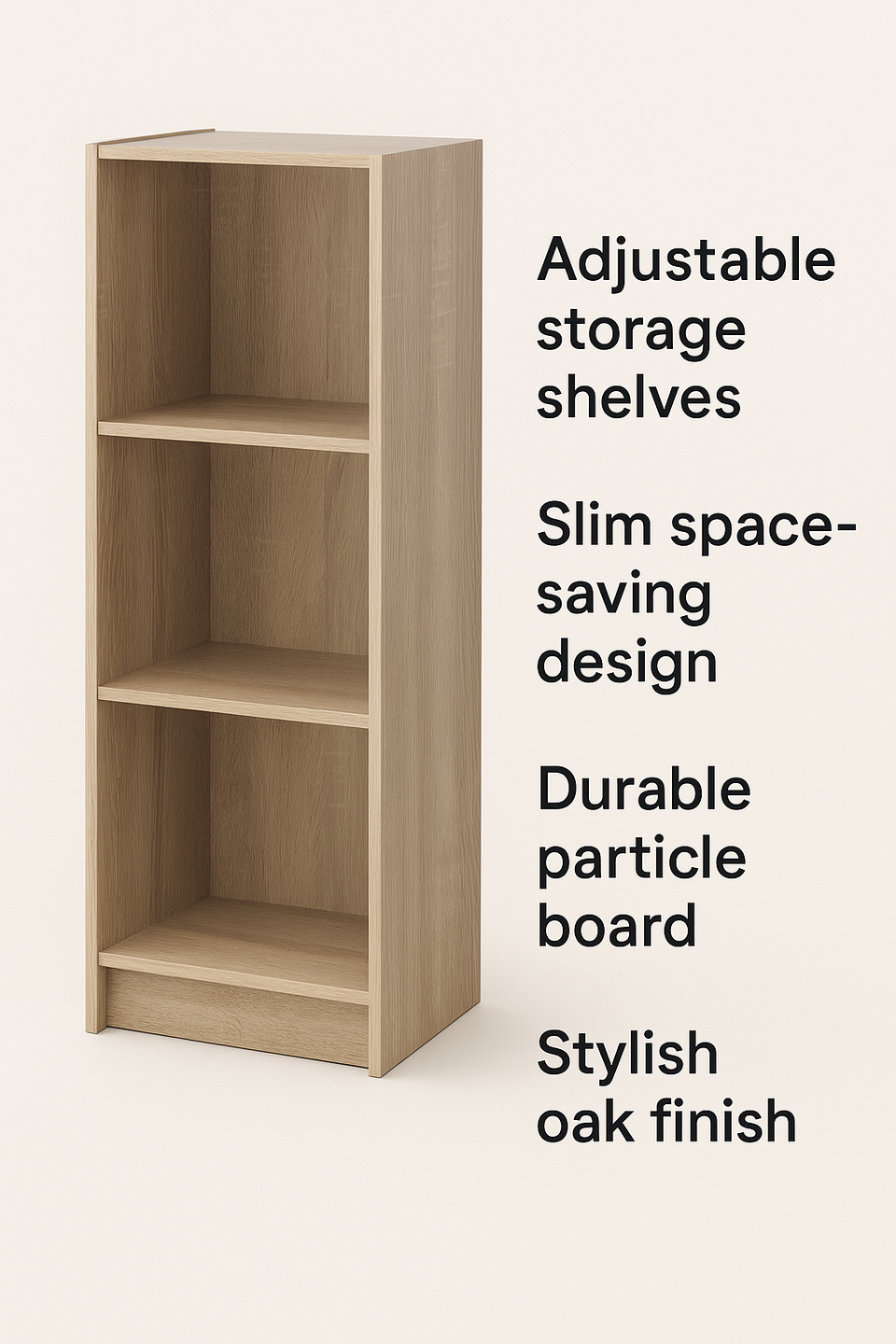 Medium Sonoma Oak Bookcase – 3 Adjustable Shelves for Home and Office