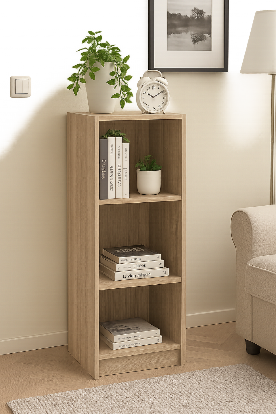 Medium Sonoma Oak Bookcase – 3 Adjustable Shelves for Home and Office
