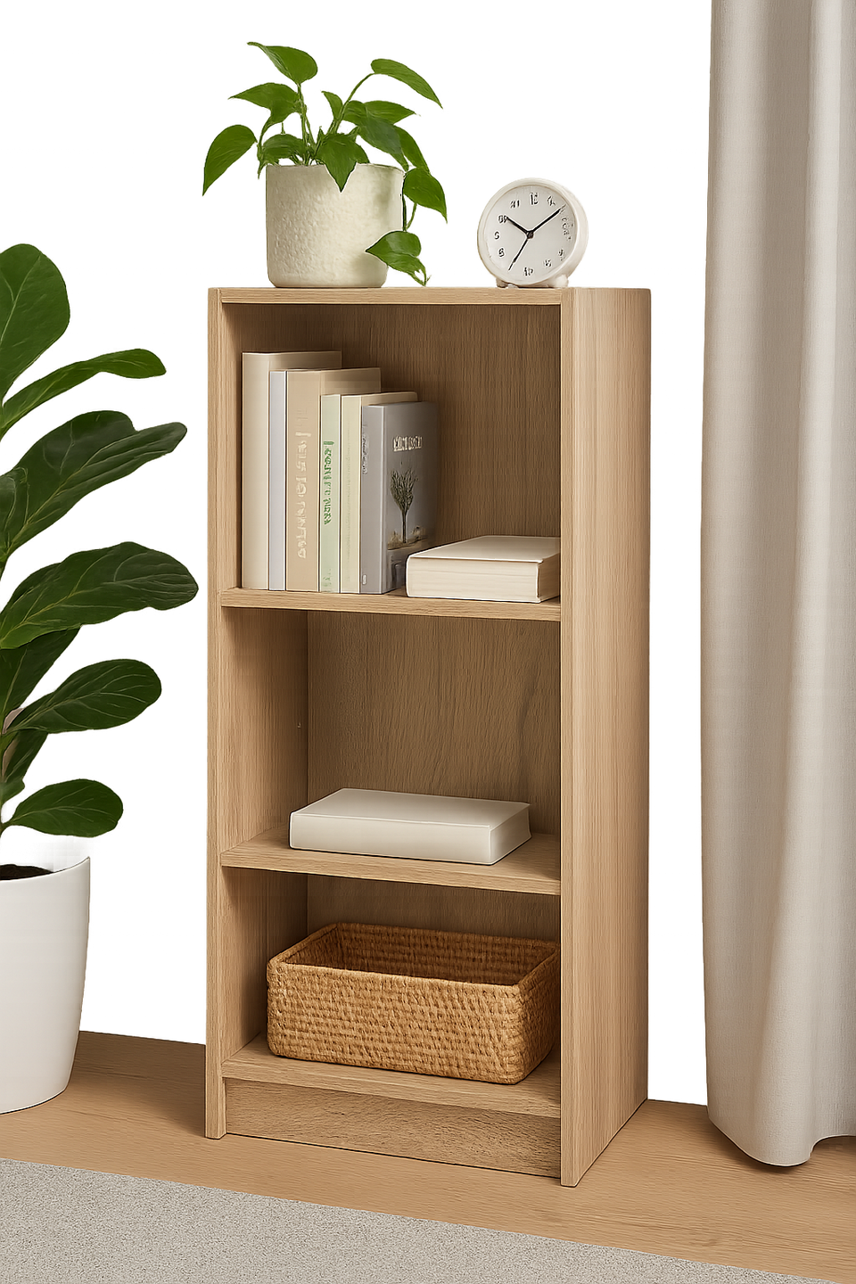 Medium Sonoma Oak Bookcase – 3 Adjustable Shelves for Home and Office