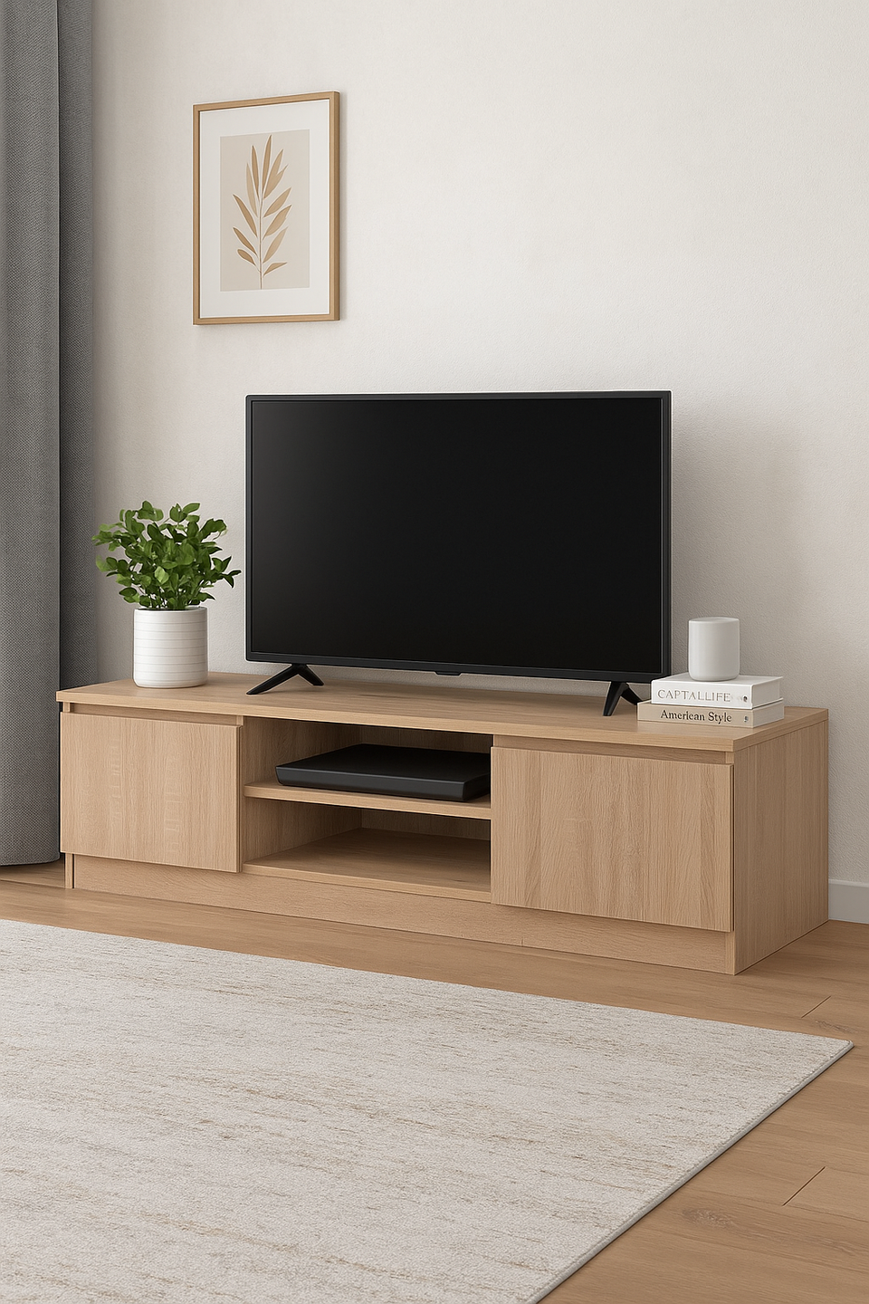 120cm Sonoma Oak TV Cabinet with 2 Doors and 2 Open Shelves – Modern Media Storage Unit