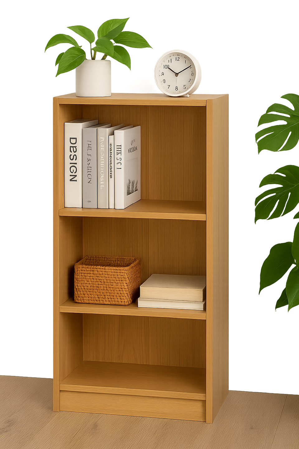 Medium Narrow Oak Bookcase with 3 Adjustable Shelves – Slim Storage Unit