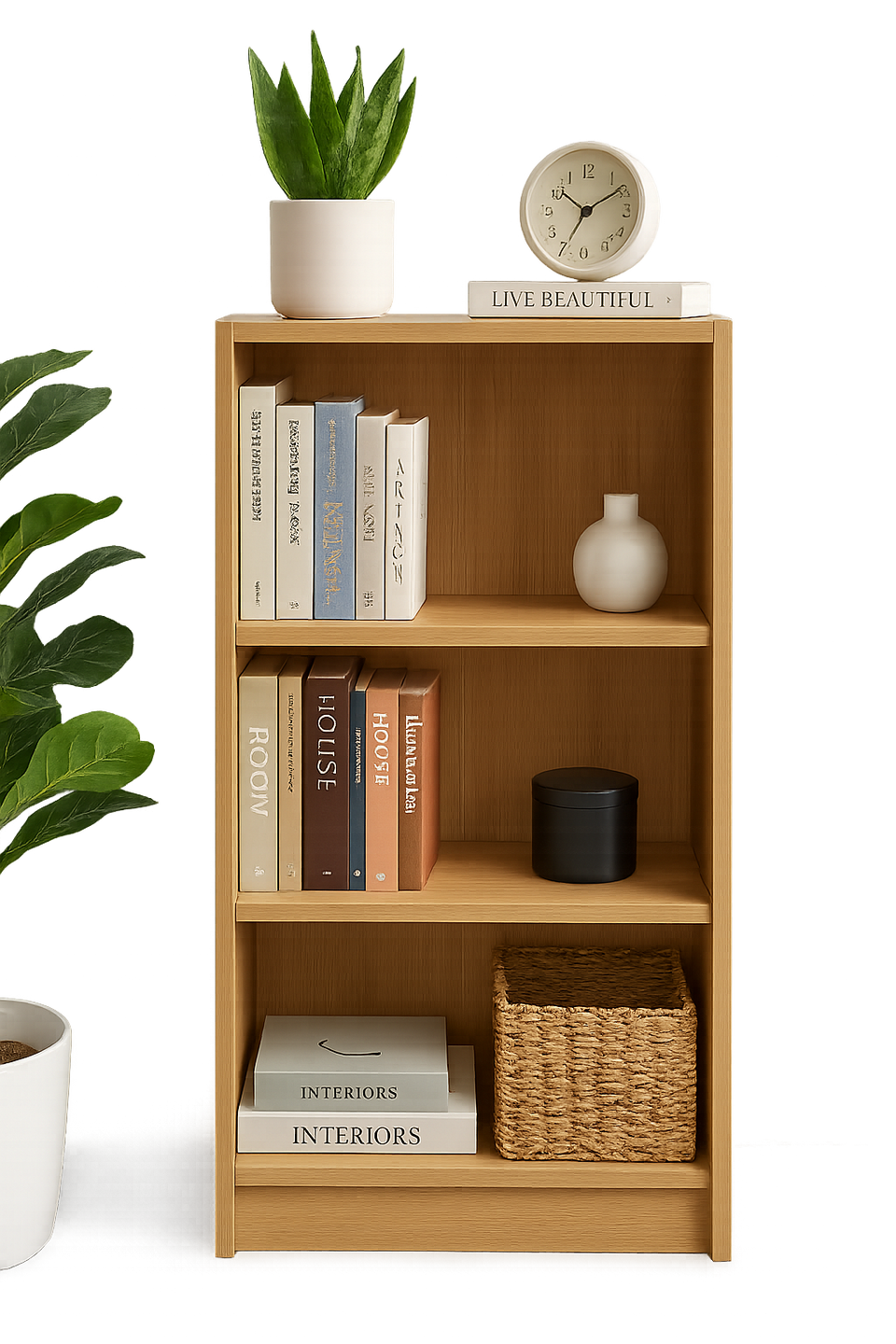 Medium Narrow Oak Bookcase with 3 Adjustable Shelves – Slim Storage Unit