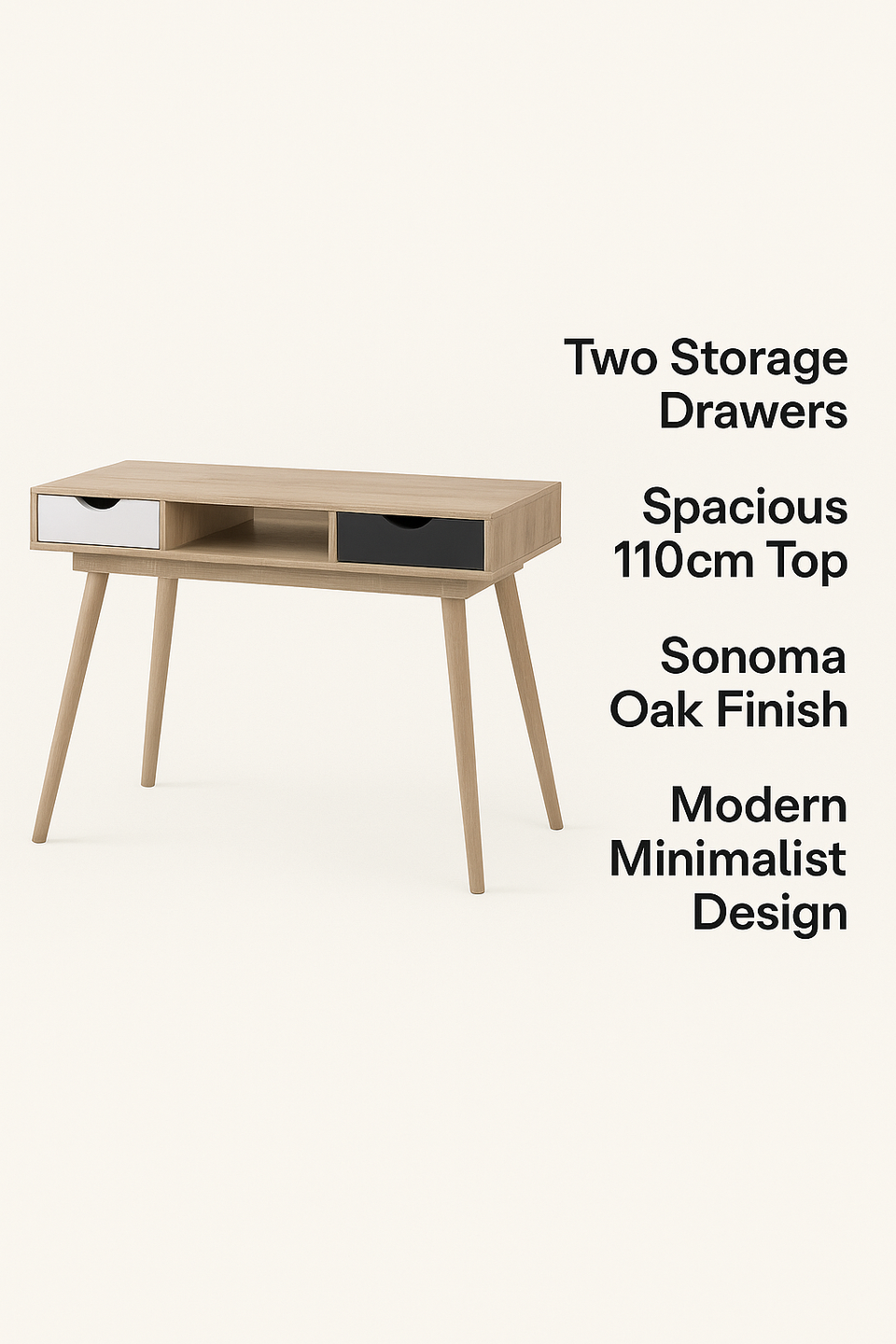 Modern Home Office Desk with 2 Drawers – Sonoma Oak Finish