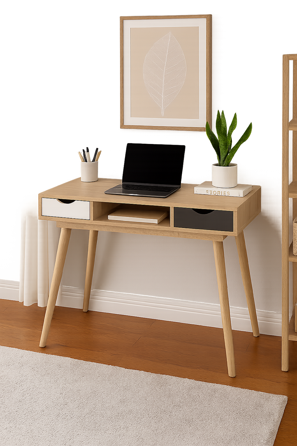 Modern Home Office Desk with 2 Drawers – Sonoma Oak Finish